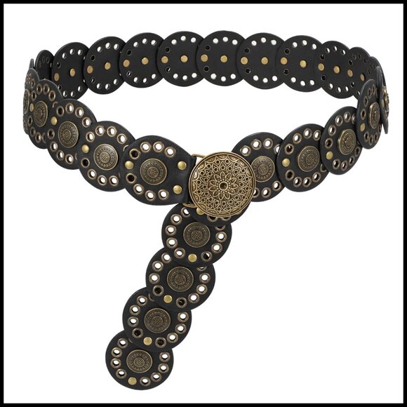 Accessories - Western Concho Belt Vintage Boho Adjustable Waist Belt Y2K Chic Retro Style